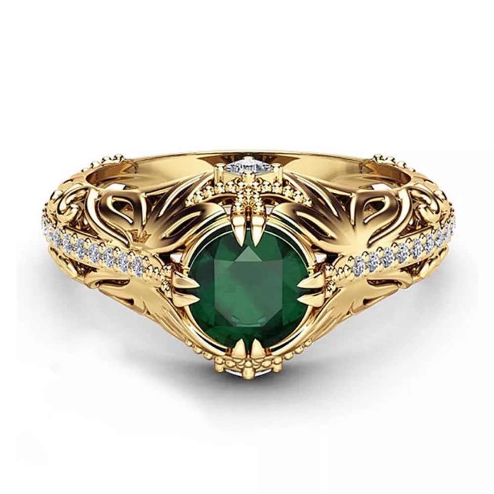 Copper Ring, With Green and Clear CZs